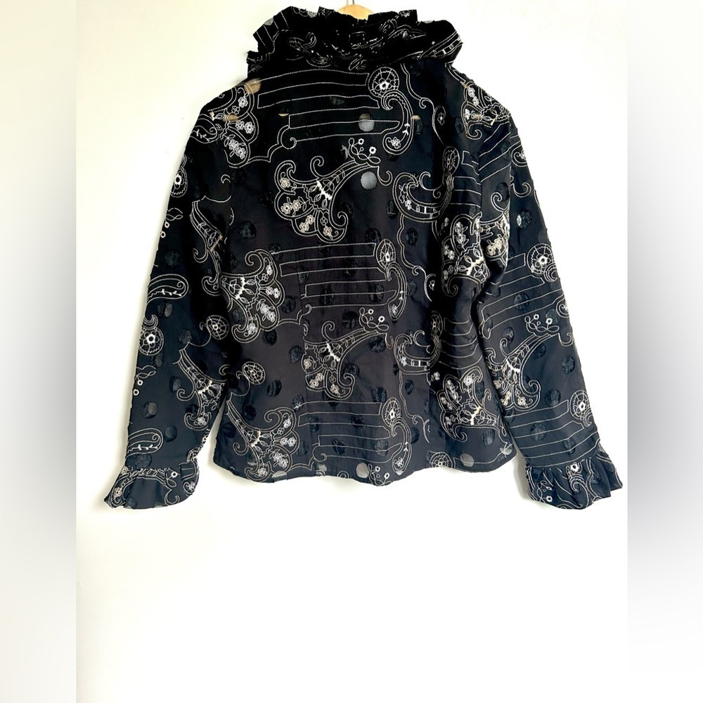 Samuel Dong Ruffled neck Button Jacket Artsy Textured Blouse - Picture 6 of 11